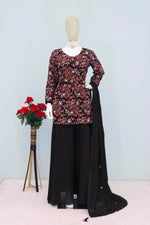 Dazzling Black Color Chinon Fabric Plazzo Suit