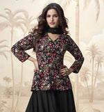Dazzling Black Color Chinon Fabric Plazzo Suit
