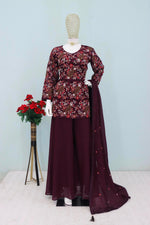 Dazzling Voilet Color Chinon Fabric Plazzo Suit