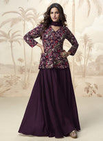 Dazzling Voilet Color Chinon Fabric Plazzo Suit
