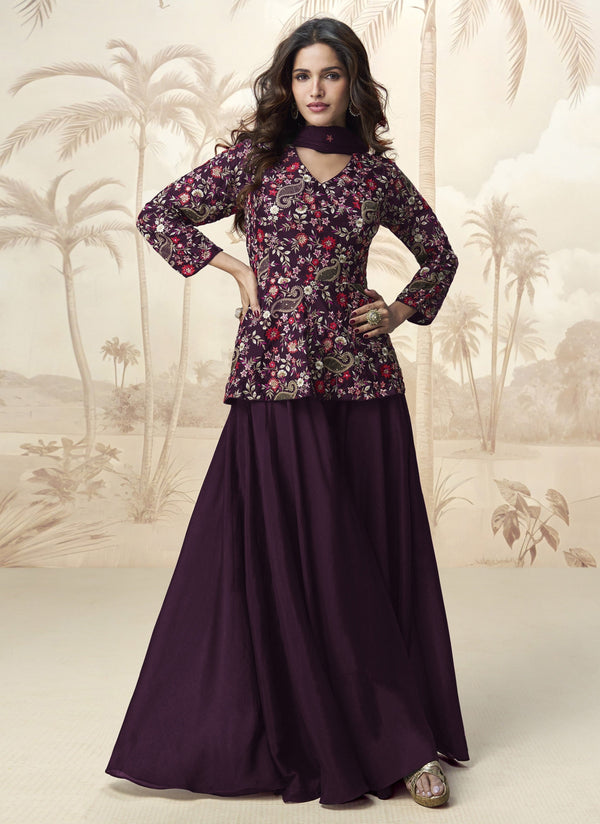 Dazzling Voilet Color Chinon Fabric Plazzo Suit
