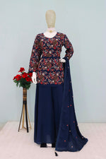 Dazzling Navy Blue Color Chinon Fabric Plazzo Suit