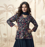 Dazzling Navy Blue Color Chinon Fabric Plazzo Suit