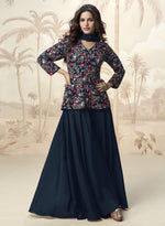 Dazzling Navy Blue Color Chinon Fabric Plazzo Suit
