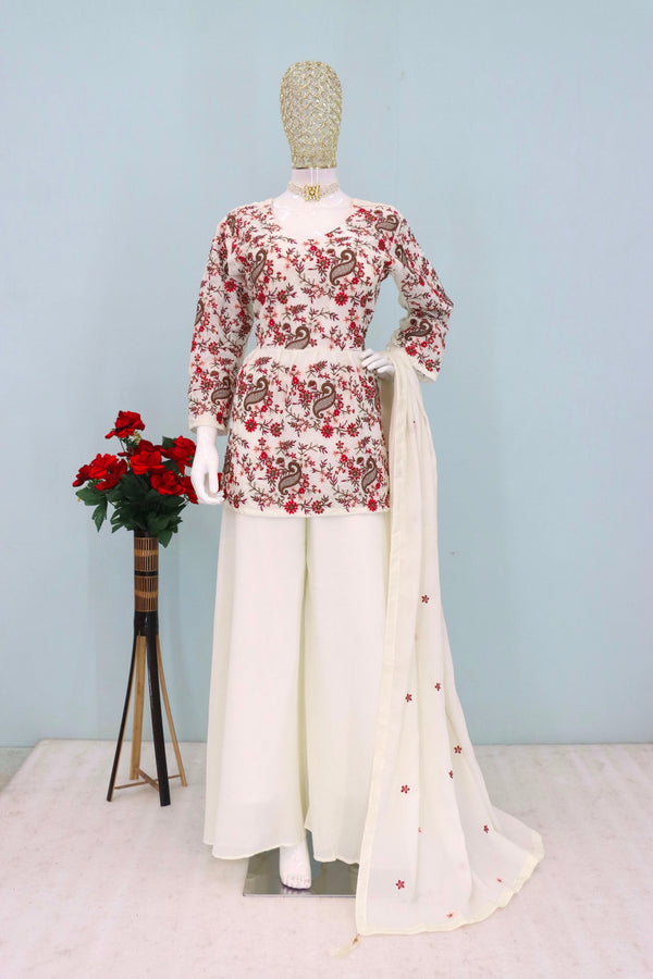 Dazzling Cream Color Viscose Fabric Plazzo Suit