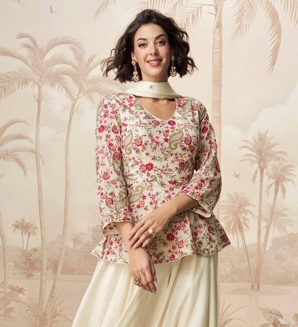 Dazzling Cream Color Viscose Fabric Plazzo Suit