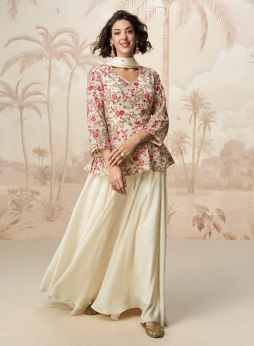 Dazzling Cream Color Viscose Fabric Plazzo Suit