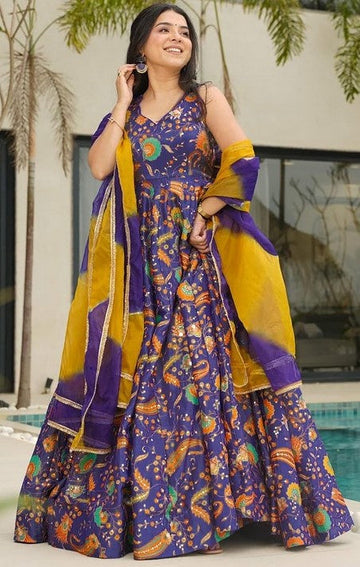 Beautiful Purple Color Silk Fabric Gown with Dupatta