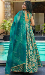 Beautiful Teal Color Silk Fabric Gown with Dupatta