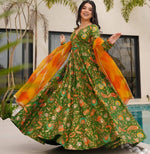 Beautiful Green Color Silk Fabric Gown with Dupatta