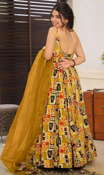 Beautiful Green Color Silk Fabric Gown with Dupatta