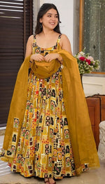 Beautiful Green Color Silk Fabric Gown with Dupatta