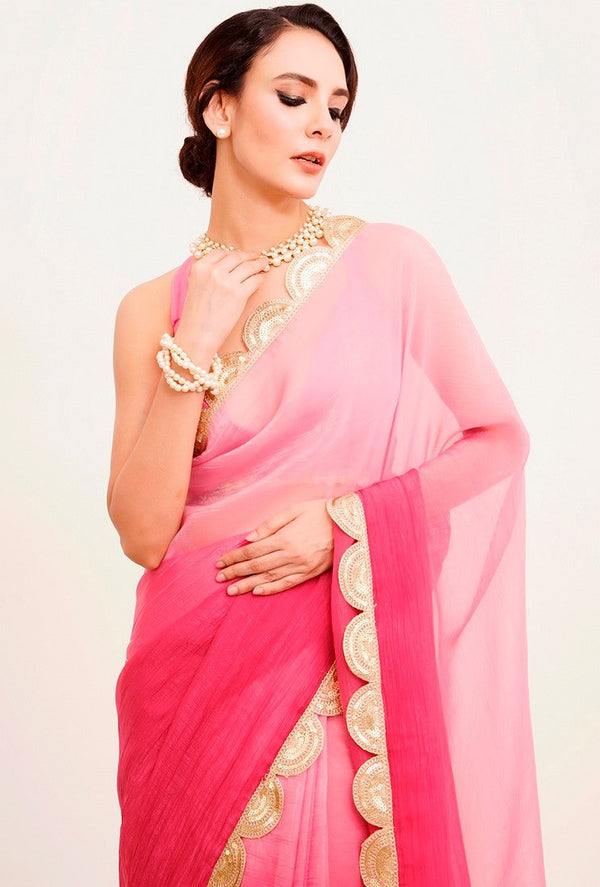 Amazing Pink Color Chiffon Fabric Casual Saree