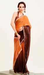 Amazing Brown Color Chiffon Fabric Designer Saree