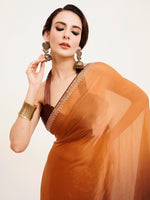 Amazing Brown Color Chiffon Fabric Designer Saree