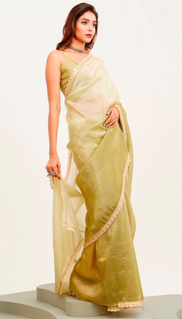Amazing Green Color Chiffon Fabric Designer Saree