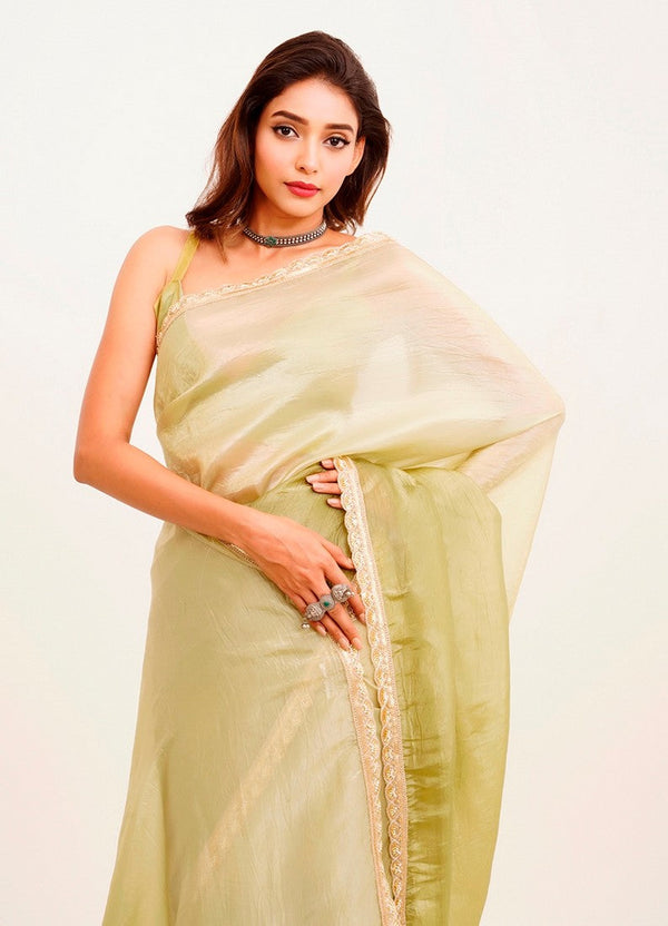 Amazing Green Color Chiffon Fabric Designer Saree