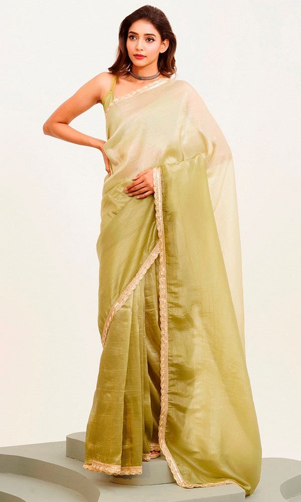 Amazing Green Color Chiffon Fabric Designer Saree