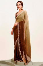 Amazing Brown Color Satin Fabric Designer Saree