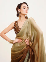 Amazing Brown Color Satin Fabric Designer Saree