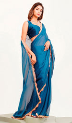 Amazing Teal Color Chiffon Fabric Casual Saree