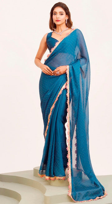 Amazing Teal Color Chiffon Fabric Casual Saree