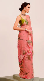Amazing Peach Color Organza Fabric Casual Saree