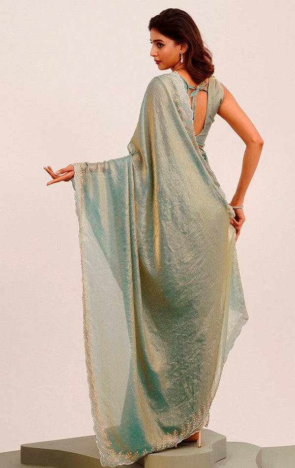 Amazing Grey Color Satin Fabric Designer Saree