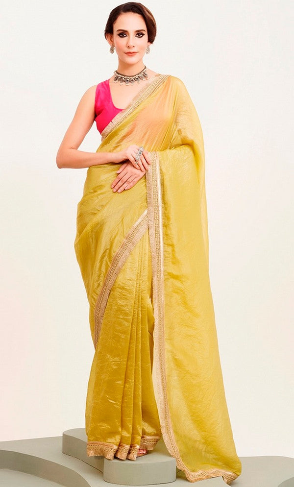 Amazing Yellow Color Silk   Fabric Casual Saree