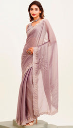 Amazing Purple Color Satin Fabric Designer Saree