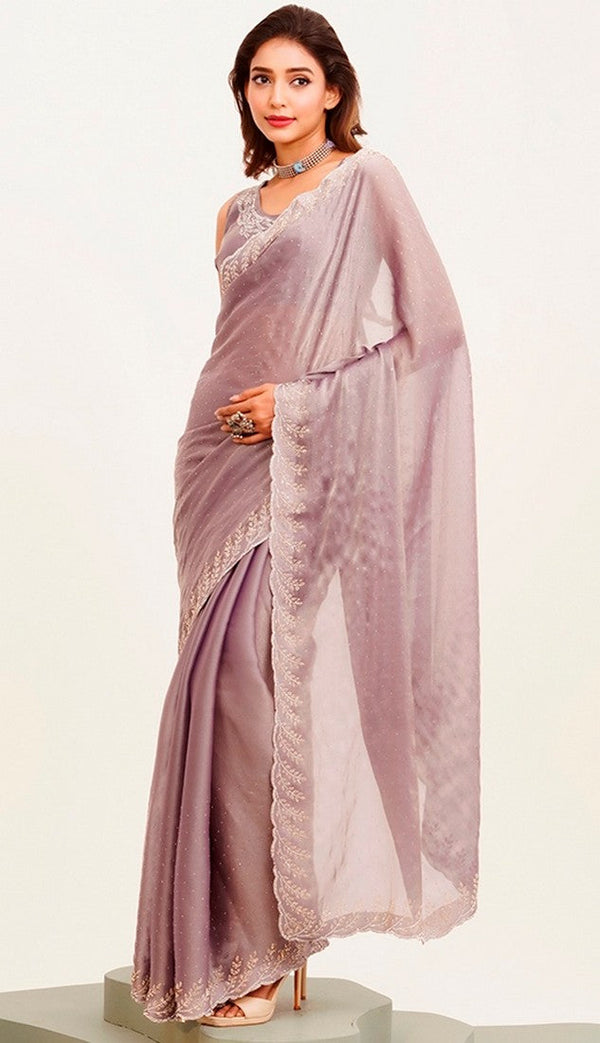 Amazing Purple Color Satin Fabric Designer Saree