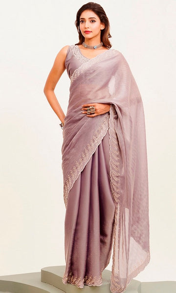 Amazing Purple Color Satin Fabric Designer Saree
