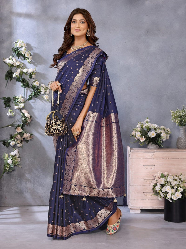 Lovely Blue Color Banarasi Fabric Designer Saree