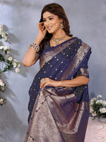 Lovely Blue Color Banarasi Fabric Designer Saree