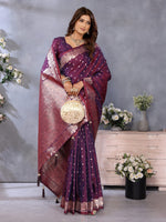 Lovely Wine Color Banarasi Fabric Designer Saree