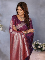 Lovely Wine Color Banarasi Fabric Designer Saree