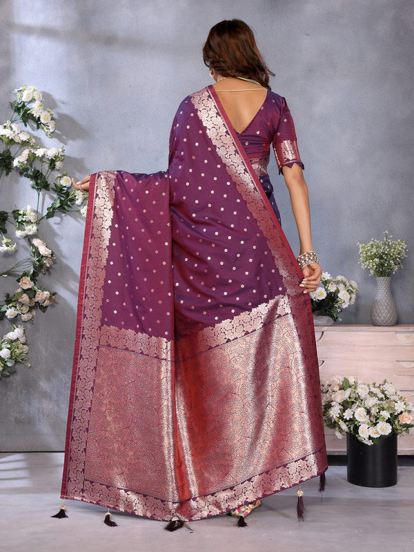 Lovely Wine Color Banarasi Fabric Designer Saree