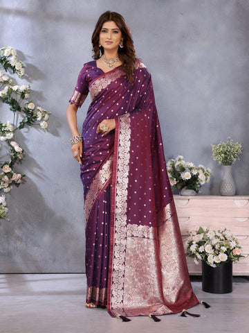 Lovely Wine Color Banarasi Fabric Designer Saree