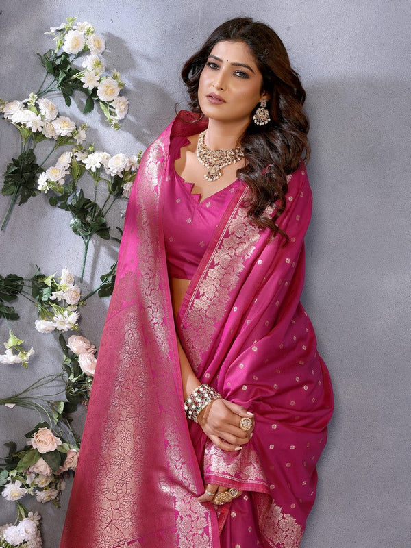 Lovely Pink Color Banarasi Fabric Designer Saree