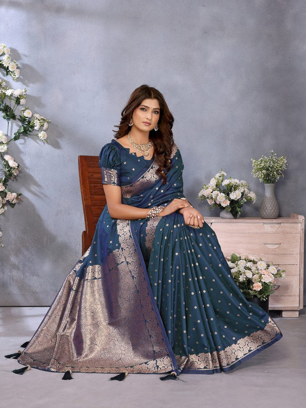 Lovely Teal  Color Banarasi Fabric Designer Saree