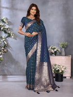 Lovely Teal  Color Banarasi Fabric Designer Saree