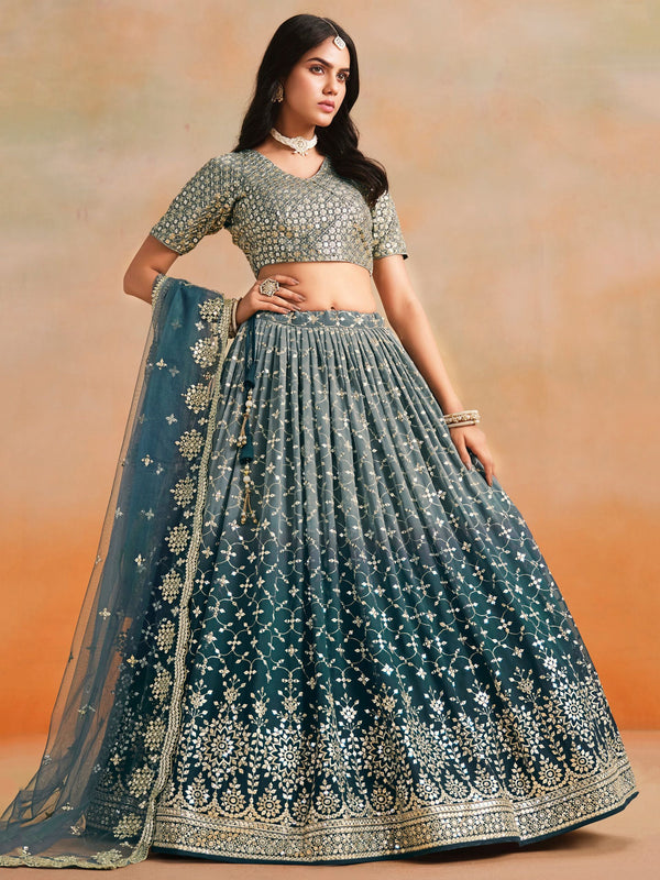 Striking Blue Color Georgette Fabric Party Wear Lehenga