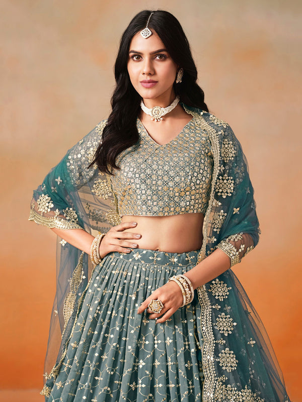 Striking Blue Color Georgette Fabric Party Wear Lehenga