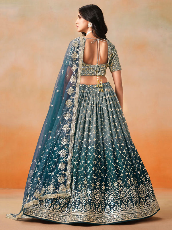 Striking Blue Color Georgette Fabric Party Wear Lehenga