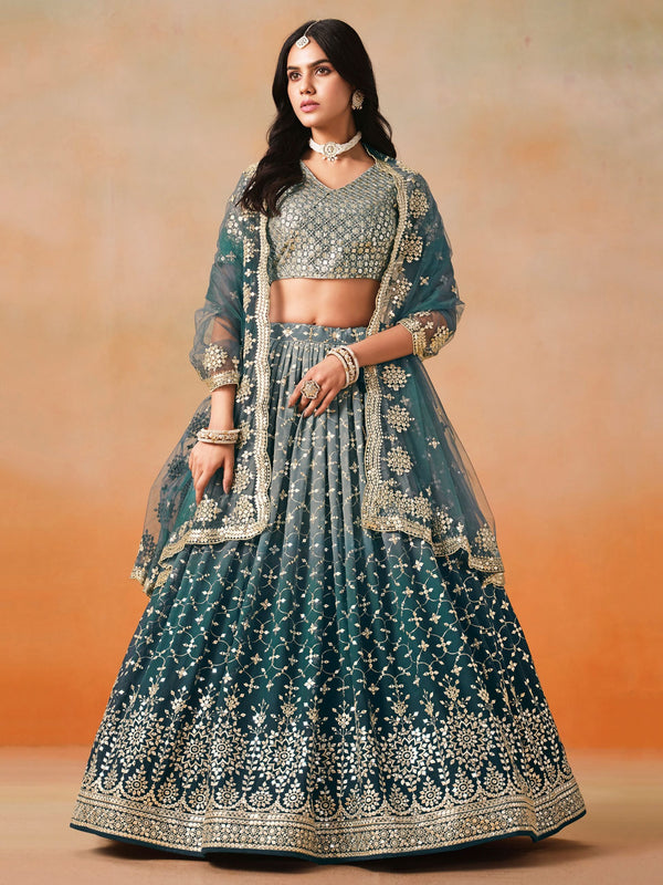 Striking Blue Color Georgette Fabric Party Wear Lehenga