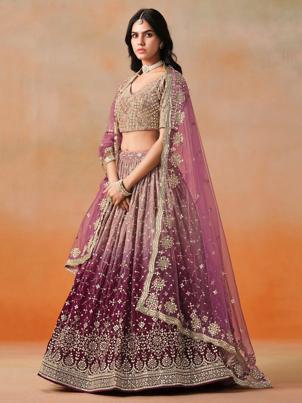 Striking Purple Color Georgette Fabric Party Wear Lehenga