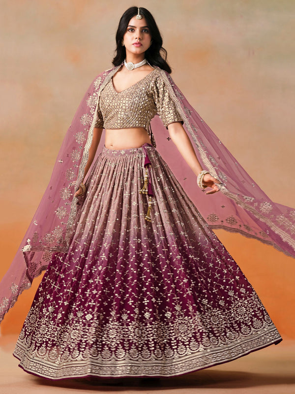 Striking Purple Color Georgette Fabric Party Wear Lehenga