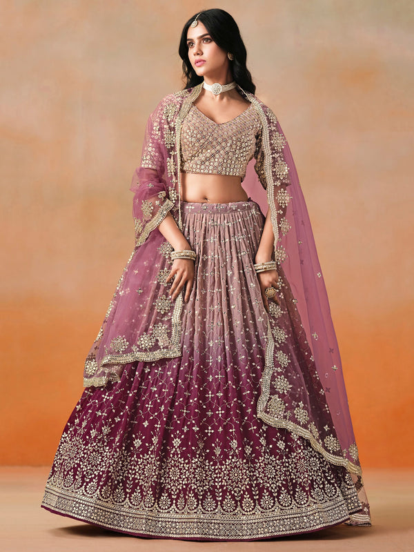 Striking Purple Color Georgette Fabric Party Wear Lehenga