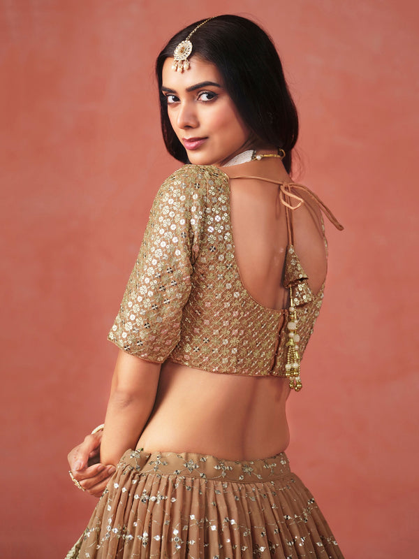 Striking Beige Color Georgette Fabric Party Wear Lehenga
