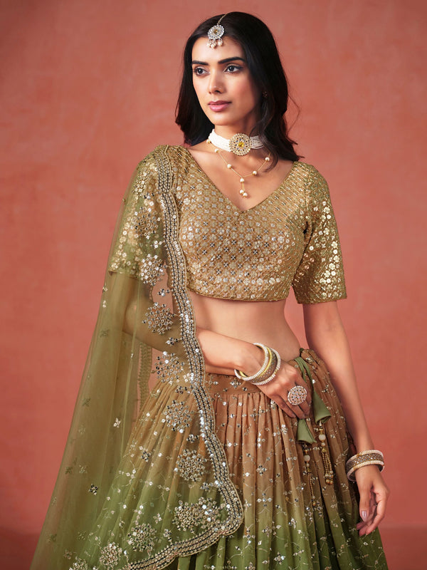 Striking Beige Color Georgette Fabric Party Wear Lehenga